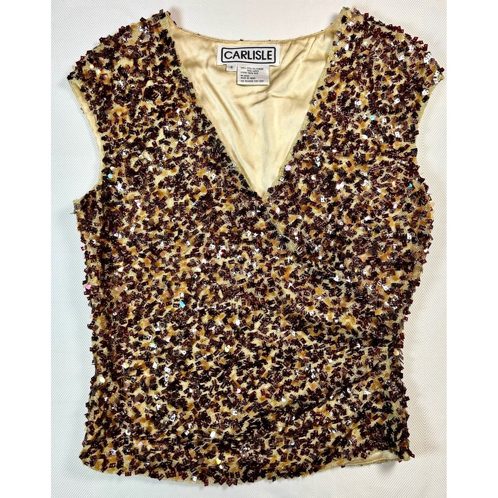 Vintage Carlisle Gold Sequined Blouse Size 4 90's/Y2K NYE